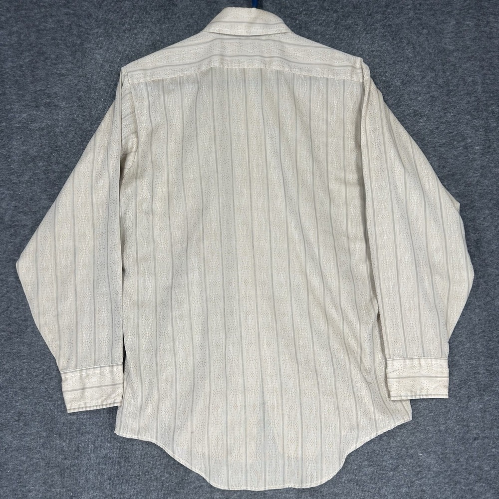 VTG Manhattan Torque Shirt Mens M 15-32 Beige Geometric Stripe 60s 70s Button up - Picture 7 of 8